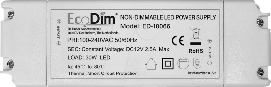 8719322373267 - ECO-DIM 10066 - LED-Treiber 12V DC 0-30 W nicht dimmbar