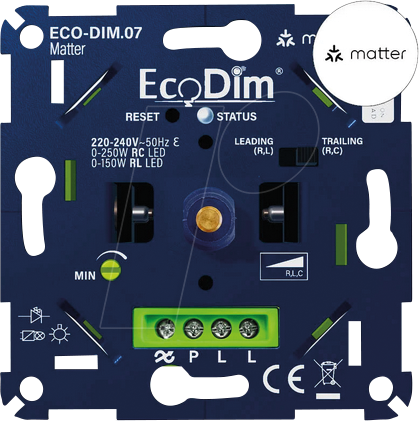 8719322374677 - ECO-DIM07-MATT - LED-Dimmer Matter 0-250 W Phasen an- und abschnitt (RLC)