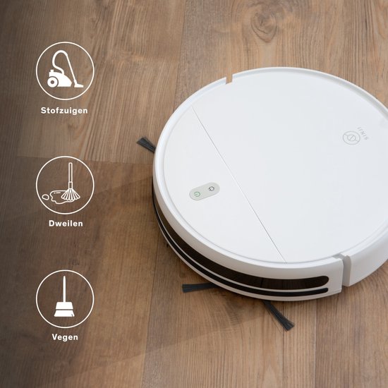8719323918108 - Smart Staubsaugerroboter mit Ladestation - Kabelloser Wischroboter - Geeignet für Tierhaare - App-Steuerung & Zeitplanung Weiß
