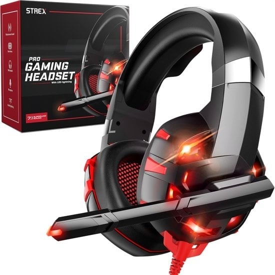 8719325619638 - Gaming Headset mit Mikrofon – Rot für PC PS4 PS5 Xbox One & Xbox Series