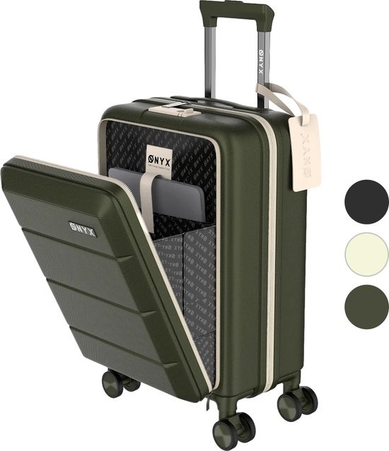 8719325661910 - ONYXÂ® Handgepäck Koffer 35 L - Spinner-Räder - Leichter Trolley - Doppeltes TSA-Schloss - Praktische Fronttasche - 55 cm - Oliv