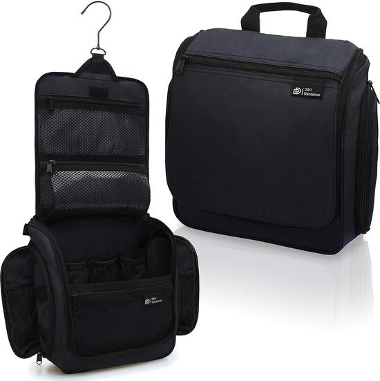 8719326121840 - Kulturtasche mit Haken - Aufhängbarer Luxus-Reise-Organizer mit 10 Fächern - Schwarz - Unisex Damen & Herren - 6 Liter Fassungsvermögen - Reise-Toilettenbeutel hängend groß - Make up Tasche