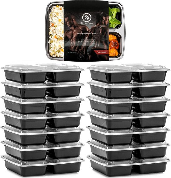 8719326340630 - Meal Prep Trays - Frischhalteschalen - Tiefkühlschalen - 14 Stück - 3 Fächer - 1L - BPA frei