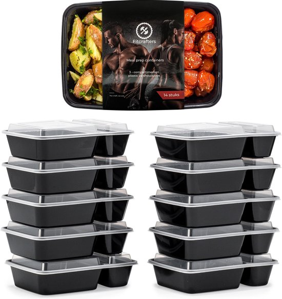 8719326340685 - Meal Prep Trays - Frischhalteschalen - Tiefkühlschalen - 10 Stück - 2 Fächer - 1L - BPA frei