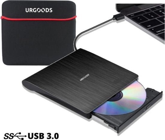 8719326626697 - URGOODS® Externer DVD-Player für Laptop - USB 30 - DVD CD-Laufwerk - Plug & Play - Geeignet für Windows Linux & Mac - Mit Hülle