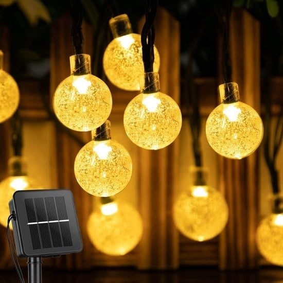 8719327251850 - Solar-Lichterkette - 50 LED - 5 + 2 Meter - Warm-weiß - ø2cm - Solar-Gartenbeleuchtung - Weihnachtsbeleuchtung - Außenbeleuchtung - Lichtergirlande - Cristal