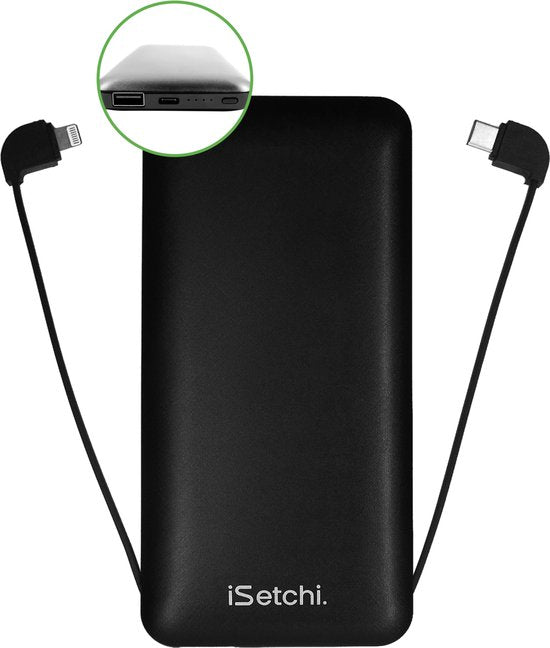 8719327268162 - Powerbank 10000 mAh - 4-in-1 - Eingebaute Kabel - Schwarz