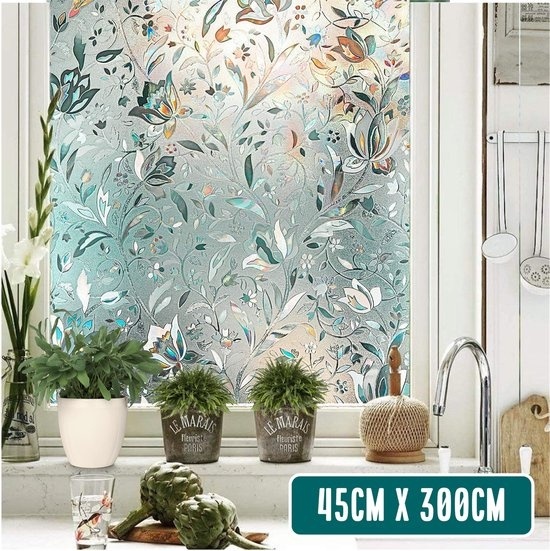 8719327403655 - Fensterfolie HR++ 45x300cm - Solar & Isolierend - Statisch - Regenbogen Blumen