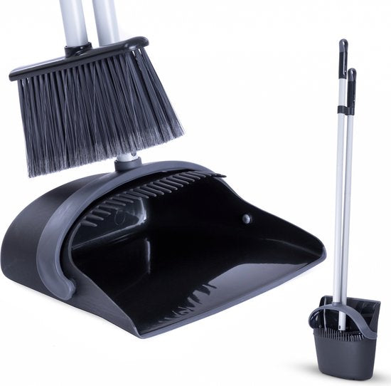 8719327417089 - Kehrschaufel und Besen mit langem Stiel 134 cm - Besen für drinnen und draußen - Innovative Bürstenfasern - Schwarz Grau