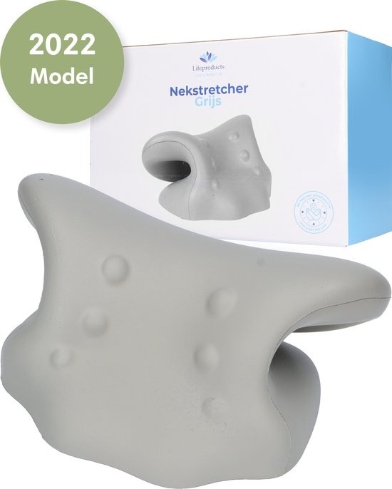 8719327429686 - Lifeproducts Nackentrainer - Massagekissen - Nackenmassagegerät - Shiatsu-Massagekissen - Kissen für Nackenschmerzen - Nackentrainer - Grau