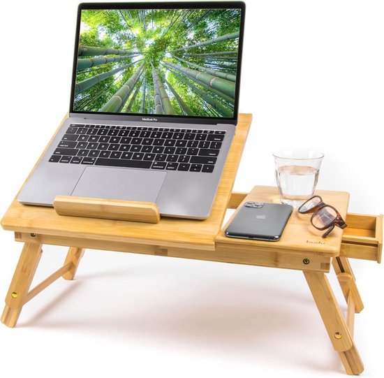 8719327446171 - Budu Laptoptisch - Betttisch - Sofatisch - Verstellbarer Laptoptisch - Laptoptisch Bambusholz - Laptopständer - Frühstückstisch - Frühstück im Bett