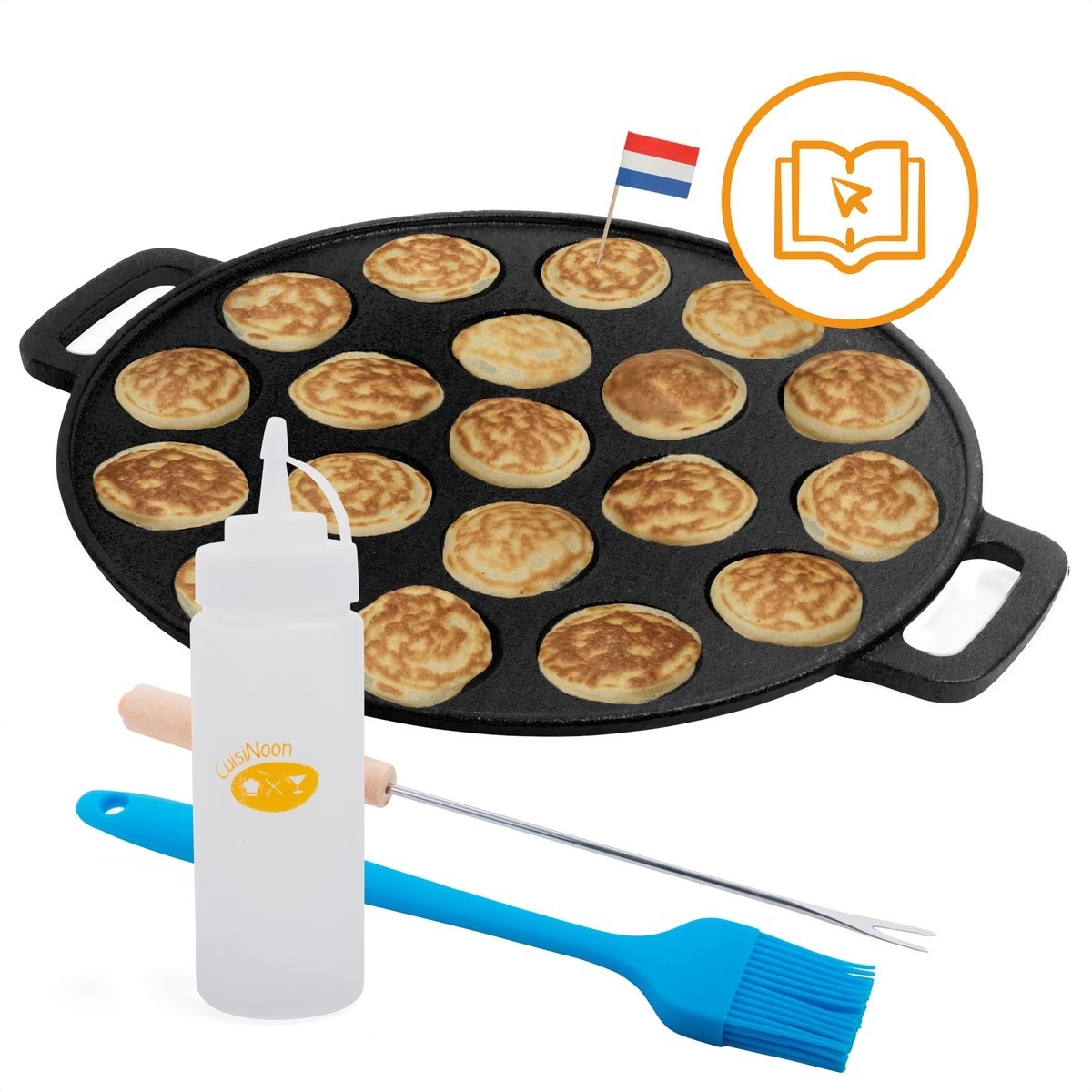 8719327490655 - CuisiNoon® Poffertjes-Pfanne Advanced - Komplettes Poffertjes-Macher-Set - inklusive Backbuch