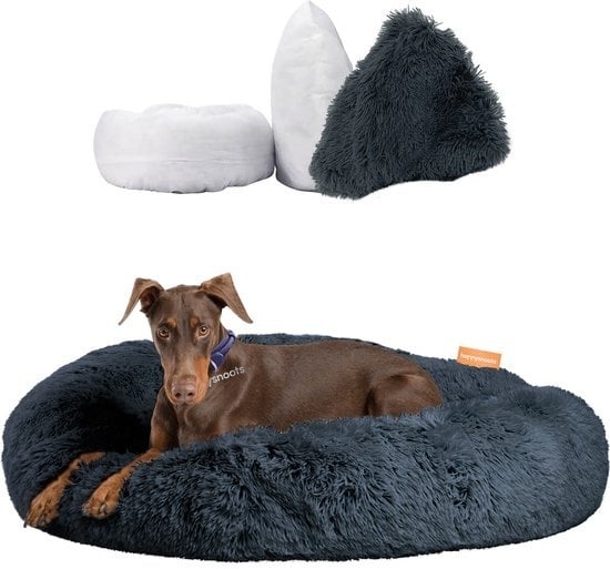 8719327516386 - Happysnuts Hundekorb 100cm - Extra großes flauschiges Donut-Hundebett - Luxus-Hundebett - waschbar - grau