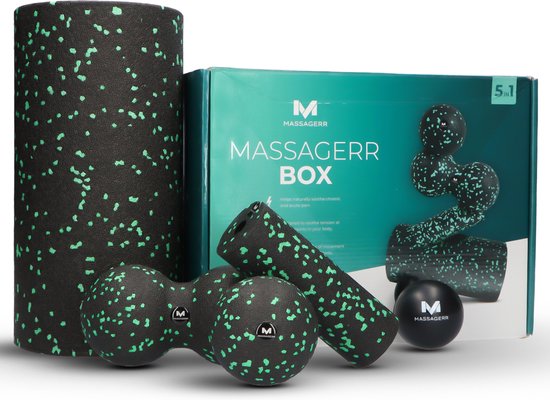 8719327617632 - Massagerr® Box - Schaumstoffroller-Set mit Triggerpunkt-Ball & Duo-Massageball - Massageroller - Schaumstoffroller - Faszien - Fitness - Massage-Set - inkl Stressball