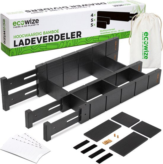 8719327702543 - Luxus Schublade Veranstalter - Schublade Teiler einstellbar 100% natürlichen Bambus - Küche Organisatoren - Set von 4 Schublade Teiler ausziehbar (43cm bis 56cm) - einfach zu installieren - 100% natürlichen Bambus