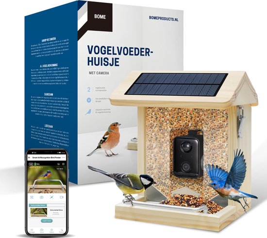 8719327731888 - - Vogelfutterautomat - Kamera und Audio - AI-Vogelerkennung - Holz - Doppeltes Solarmodul - Hängend