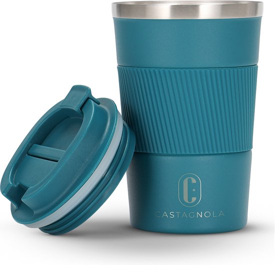 8719327754146 - Thermos Cup - Kaffeebecher To Go - Reisebecher für Kaffee und Tee - Teebecher - 380 ML - Edelstahl - Blau