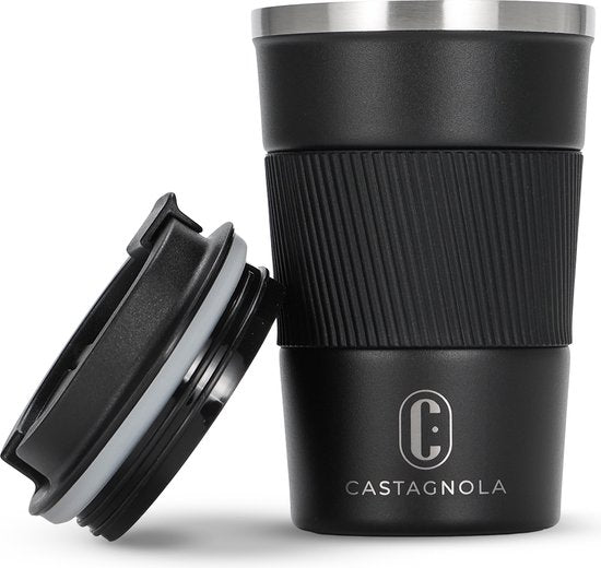 8719327754177 - Thermos Cup - Kaffeebecher To Go - Reisebecher für Kaffee und Tee - Teebecher - 380 ML - Edelstahl - Schwarz