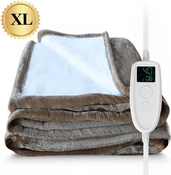 8719327762035 - Electric Blanket - 【XL】 - 2 Personen - 180x130 cm - Deluxe - Oberste Decke - Samtweich - Wärmedecke - Doppelt - Braun - Energiesparend - Elektrische Decke - Automatische Abschaltung - Extra langes Kabel 3 Meter