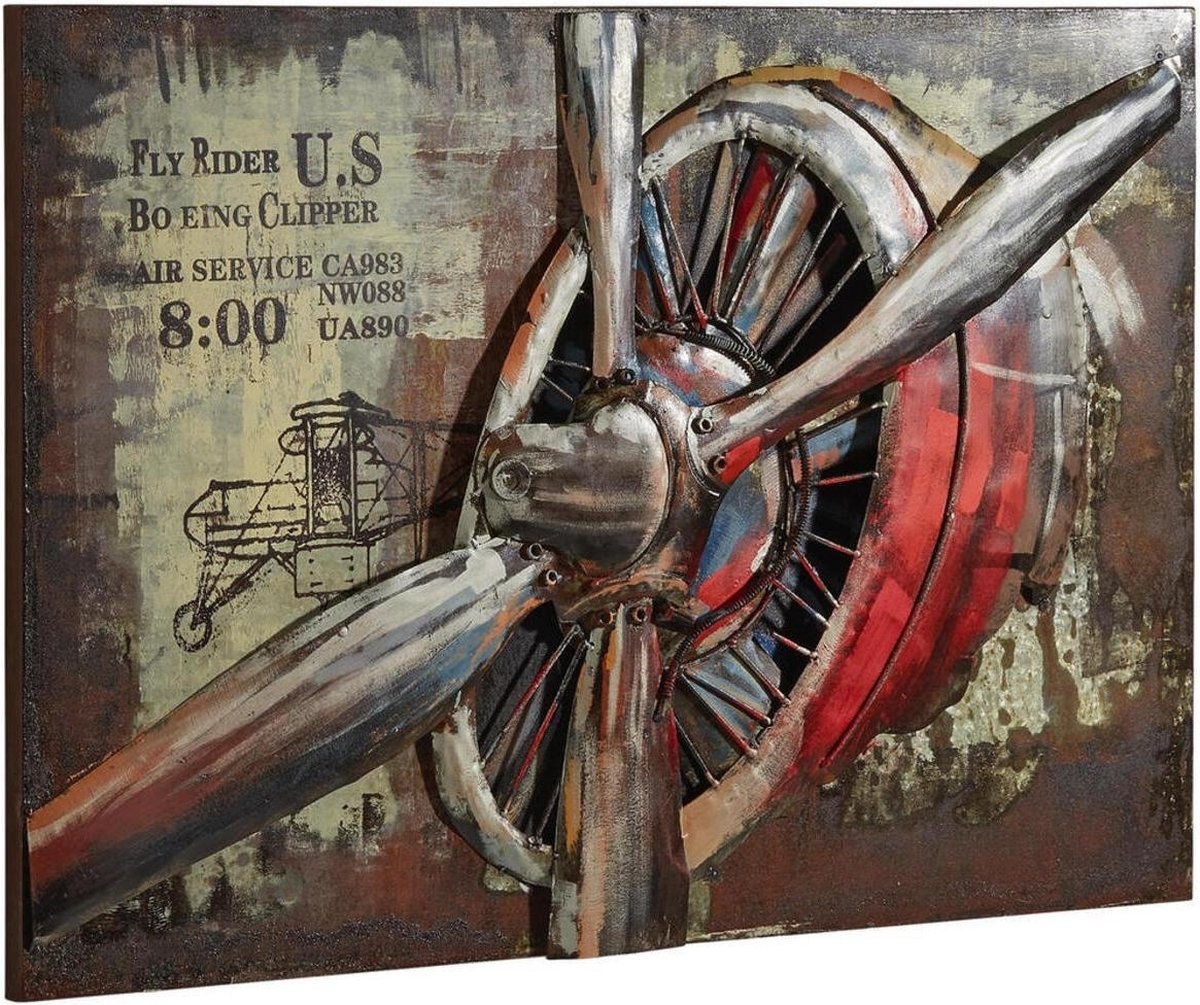 8719358020685 - Wandschild - 94x64 cm - Metallmalerei - Flugzeug - 3D Kunst Malerei Metall