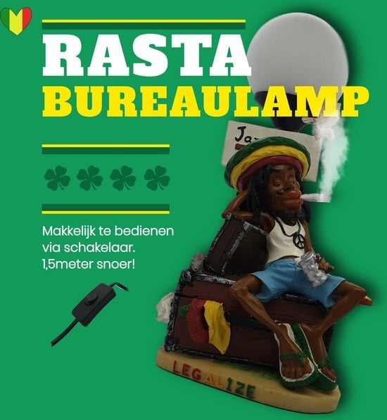 8719481848682 - Weedzubehör rastafari Schreibtischlampe - witzige Reggae Rasta Weedzubehör Lampe auf Schrank 33 cm hoch 15 m Kabel inkl Schalter | DirectedChoice