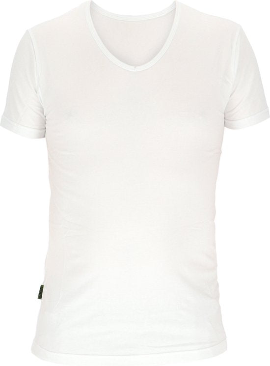 8719534159536 - Damen Herren Bambus-T-Shirt V-Ausschnitt Weiß