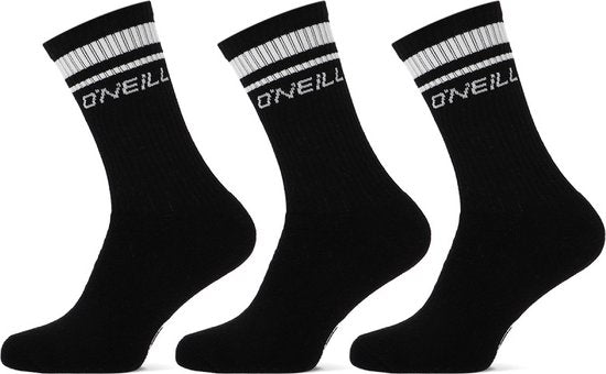 8719534290505 - ONeill - Sportsocken mit Streifen - 3 Paar Schwarz - Größe 43 46 - Herren und Damen - Tennis - Padel - Fußball - Trendy