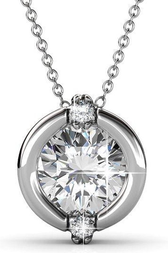 8719558282265 - Damenhalskette mit rundem Anhänger - Kalpa Camaka Kristall - Silber - 18K Weißgold vergoldet - Damenhalskette Silber - Schmuck - Luxuriöse Geschenkverpackung Geschenkbox - Exklusive Geschenkbox - Schöne Geschenkverpackung