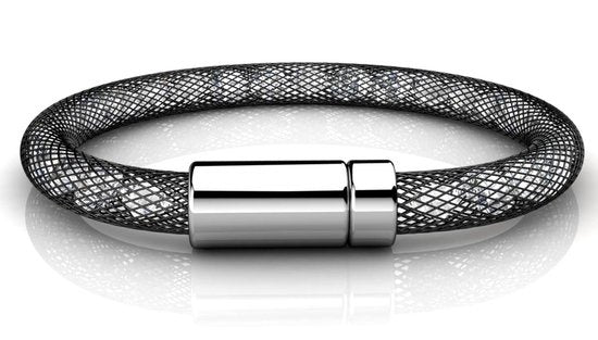 8719558282395 - Damen Mesh Armband - Kalpa Camaka Kristalle - Damenarmband Schwarz - Schmuck - Luxus-Geschenk-Box - Geschenk-Box - Exklusive Geschenk-Box - Schöne Geschenk-Box - Geschenk zum Muttertag