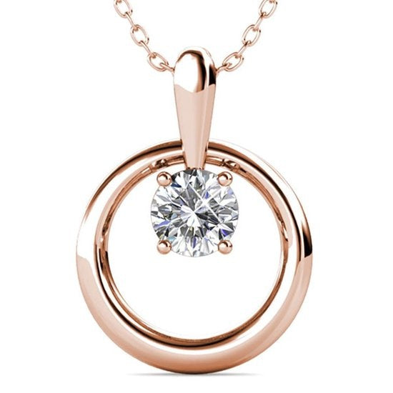 8719558288618 - Damen-Halskette mit rundem Anhänger - Kalpa Camaka Kristall - Farbe Rose - 18K Rose Gold vergoldet - Damen-Halskette Rose Gold - Schmuck - Luxuriöse Geschenkbox - Geschenkbox - Exklusive Geschenkbox - Schöne Geschenkverpackung