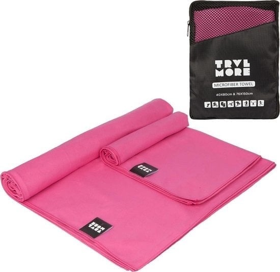 8719632951599 - Mikrofaser-Reisehandtuch-Set - 2 Stück - Klein (40 x 80 cm) & Groß (76 x 150 cm) - Mikrofaser - Pink