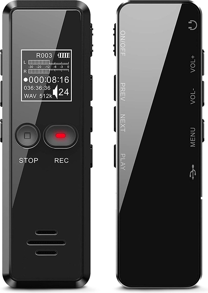 8719632956433 - Digitales Diktiergerät - Diktiergerät - 8GB Speicher - Rauschunterdrückung - USB wiederaufladbar - Schwarz