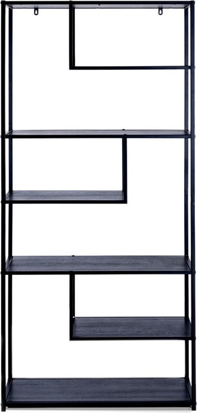 8719743328488 - Lifa Living - Wandregal aus MDF und Metall - Schwarz - 85 x 35 x 175 cm - Offener Wandschrank - 7 Fachböden