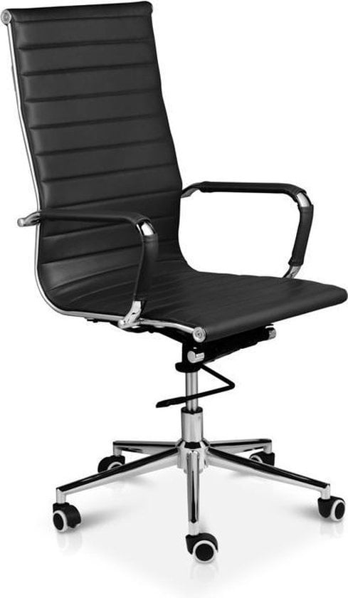 8719831799992 - LIFA LIVING Bürostuhl Brisbane - Schwarz - Leder - Modern - Ergonomisch - Verstellbar - Belastbarkeit 150 kg