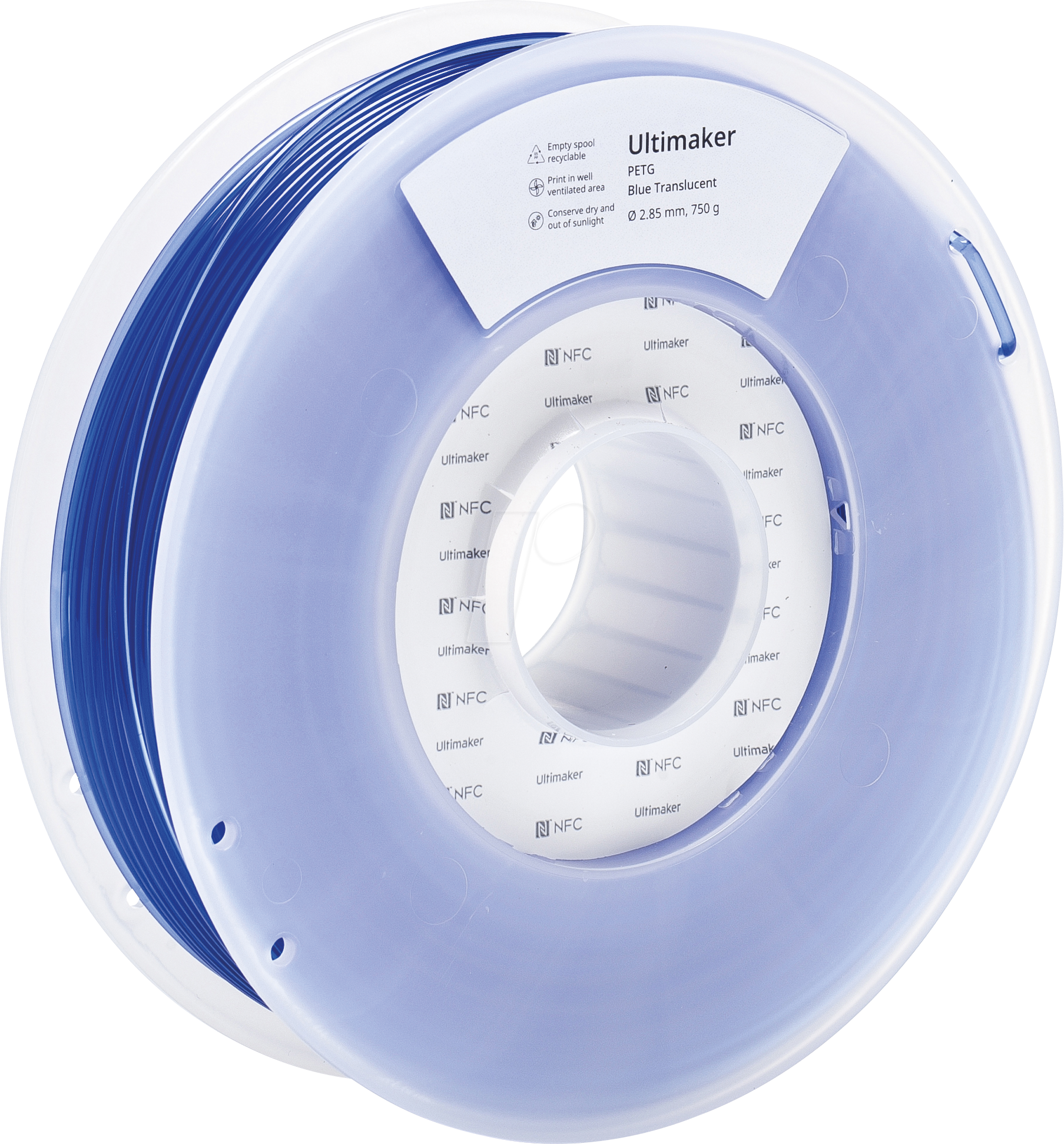 8719874983587 - UltiMaker 227335 Filament PETG chemisch beständig hitzebeständig 285 mm 750 g Blau (translucent) 1 St