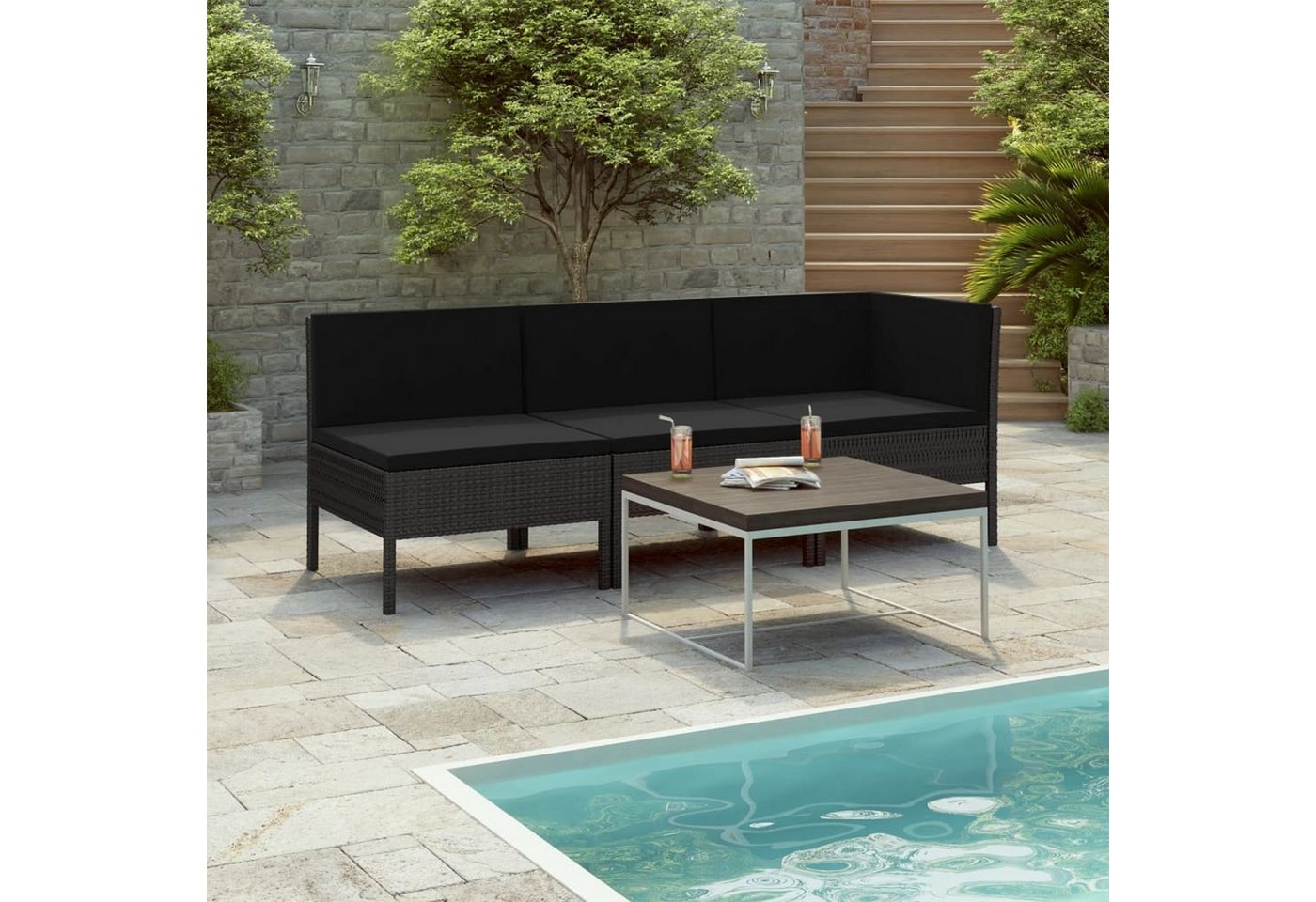 8719883438436 - vidaXL Garten-Lounge-Set in Schwarz