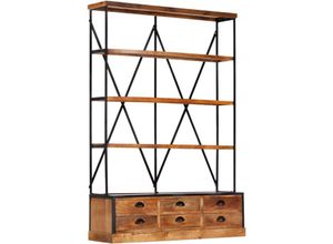 8719883711881 - Vidaxl - Bücherregal 4 Ebenen 6 Schubladen 122×36×181 cm Massivholz Braun