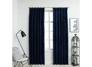 8719883721095 - Bonnevie - 2er-Set VerdunkelungsvorhängeVerdunkelung Gardinen Haken Samt Dunkelblau 140x245cm vidaXL