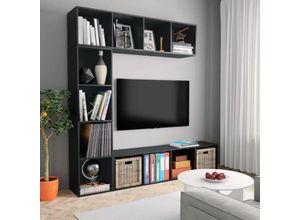 8719883768601 - Vidaxl - 3-tlg Bücher- TV-Schrank Set Schwarz 180x30x180 cm Schwarz