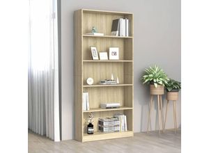 8719883815343 - Bonnevie - Bücherregal 5 Fächer Sonoma-Eiche 80x24x175 cm Holzwerkstoff vidaXL850500