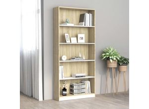 8719883815367 - Bonnevie - Bücherregal 5 Fächer Weiß Sonoma-Eiche 80x24x175 Holzwerkstoff vidaXL84403