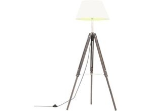 8719883850993 - Vidaxl - Stativlampe Grau und Weiß Teak Massivholz 141 cm Grau