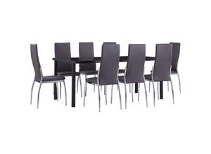 8719883907710 - 9-tlg Essgruppe Kunstleder Grau vidaXL - Grau 8719883907710 - 9-tlg Essgruppe Kunstleder Grau vidaXL - Grau