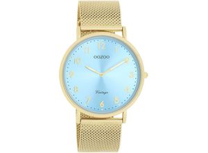 8719929037067 - Quarzuhr OOZOO Armbanduhren goldfarben (goldfarben hellblau) Damen Quarzuhren Armbanduhr Damenuhr analog