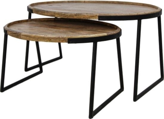 8719956074745 - HSM Kollektion Couchtisch Paulson - Mangoholz Eisen - 2er Set