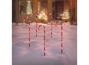 8719987642241 - OSE - ecd Germany led Zuckerstangen 5er Set mit 40 Warmweißen LEDs 73cm Rot Weiß batteriebetrieben Außen & Innen Beleuchtete Gartenstäbe