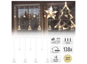 8719987661006 - Ecd Germany - led Lichtervorhang 22m mit 138 LEDs Warmweiß Weihnachtsbäume und Sterne 8 Funktionen Weihnachtsdeko Fensterdeko für Innen Außen