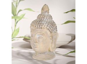 8719987837432 - Buddha Figur 55 cm Beige Grau aus Polyresin Kopf Statue Skulptur Dekofigur Feng Shui Kunststeinfigur Asien Dekorationsobjekt Steinfigur für