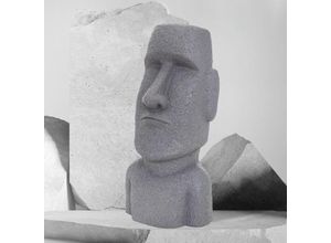 8719987867774 - Moai Rapa Nui Kopf Figur 535 cm Grau aus Steinguss Kunstharz wetterfest Osterinsel Statue für Haus & Garten Gartenfigur Dekofigur Skulptur für