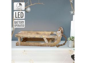 8719987877605 - Ecd Germany Deko Schlitten mit LEDs 315x145x105 cm Braun Natur aus Holz Batterriebetrieben Timer 6 Std Warmweiß Weihnachtsdeko Weihnachten